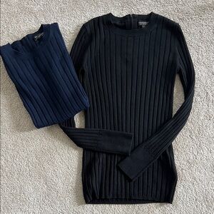 Banana Republic Dark Blue navy black Crewneck Sweaters merino wool wide rib